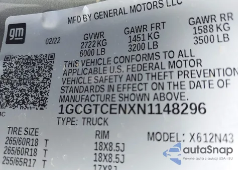 2022 Chevrolet Colorado 4Wd Short Box Lt из США, поврежденный, VIN 1GCGTCENXN1148296